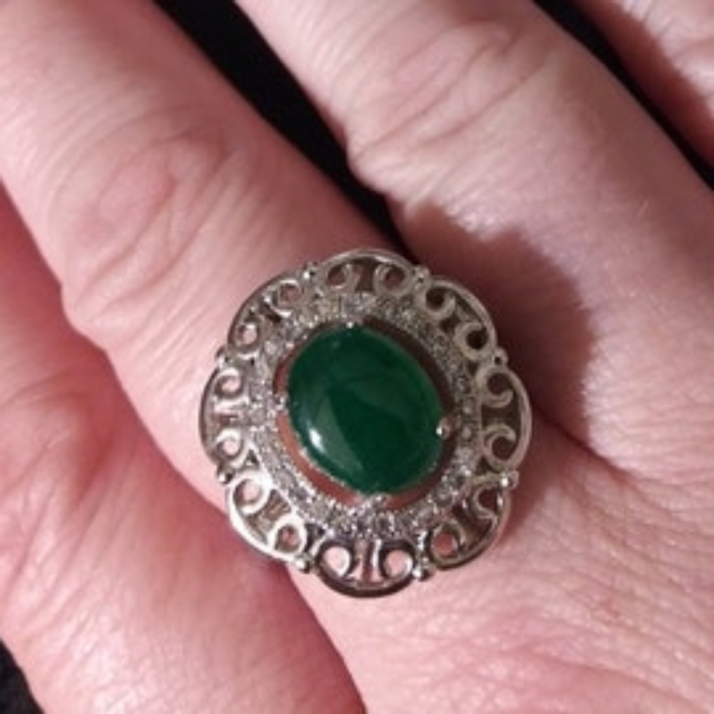 Nephrite Jade sterling silver ring size 8